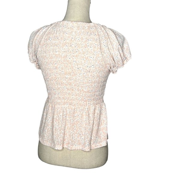 Evolutionary Pink Scoop Neck Short Puff Sleeve Smocked Bodice Babydoll Top Sz S - Picture 3 of 7